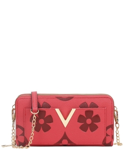 Smooth Print Zipper Crossbody Wallet Bag YB-1025 RED